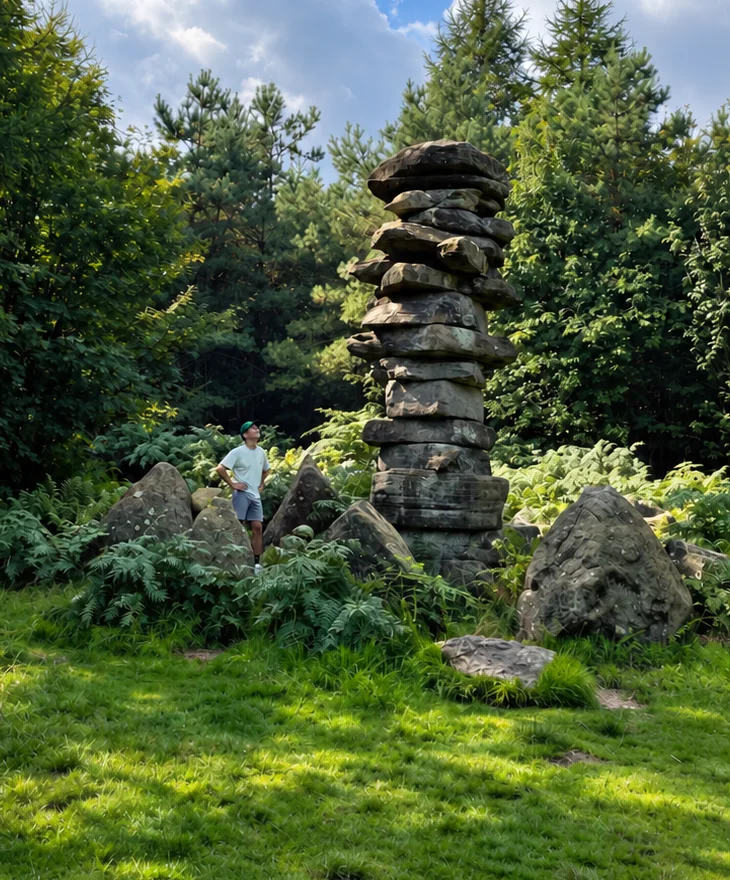 Durante mi estancia en Inglaterra, junto a una escultura de piedra en un entorno natural